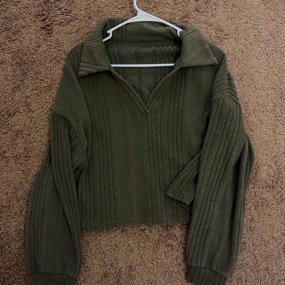 Olive Green Ribbed Women's Sweater